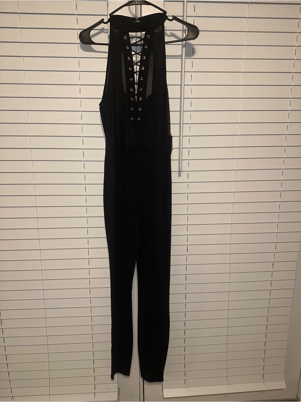 Forever 21 Black Lace-Up Mesh Top Halter Jumpsuit Brand New Size 0X